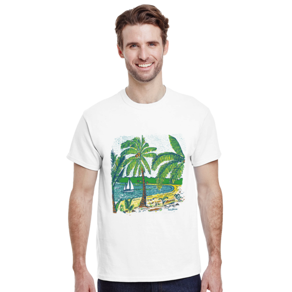 Beach and Palm Trees – Heavyweight Unisex Crewneck T-shirt | Gildan® 5000