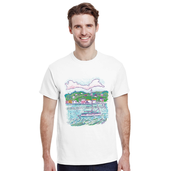 Catamaran Sailboat Cruising the Bay – Heavyweight Unisex Crewneck T-shirt | Gildan® 5000