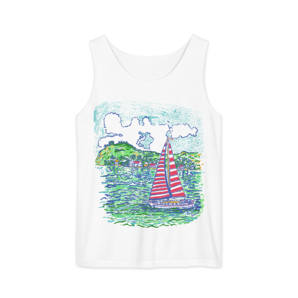 Caribbean Sailboat in the Wind - Unisex garment-dyed tank top