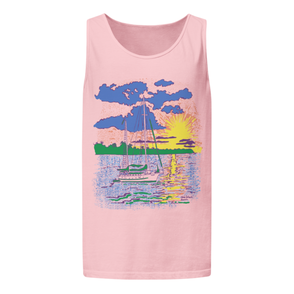 Ketch Sailboat at Sunset - Unisex garment-dyed tank top