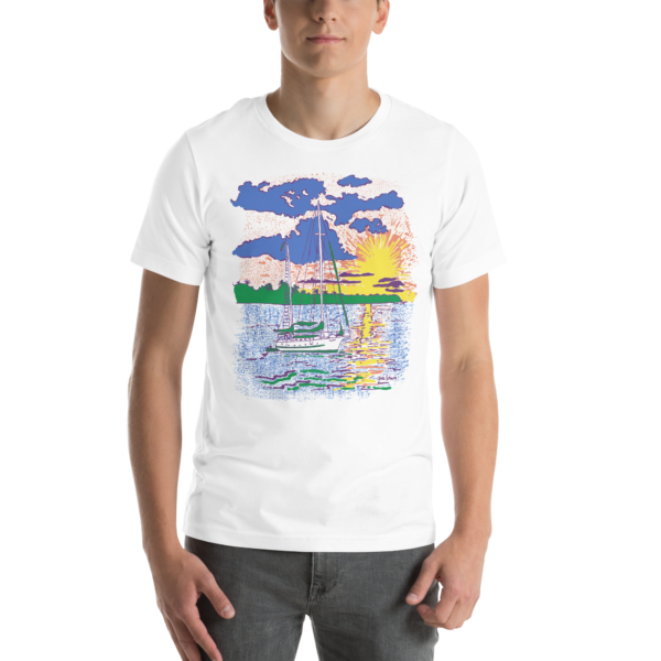 Ketch Sailboat at Sunset - Unisex Staple T-Shirt | Bella + Canvas 3001